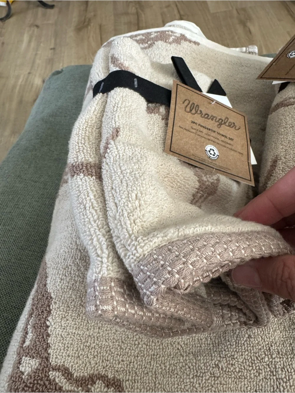 Wrangler Beige and Brown Steer Skull Motif Towel Set